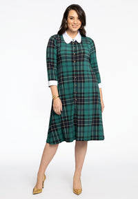 Dress waistseam cotton collar TARTAN - green - #2