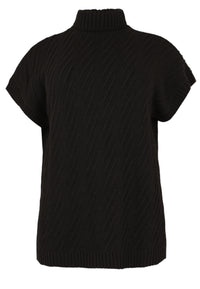 Cardigan cowl sleeveless CABLE - black - #1