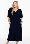 Jurk met v-hals plisse - blauw