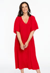 Jurk met v-hals plisse - Rood