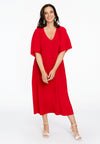 Jurk met v-hals plisse - Rood