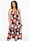 Jurk met bandjes hibiscus - Zwart