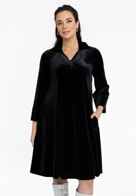 Dress V-neck VELOURS - black  - #1