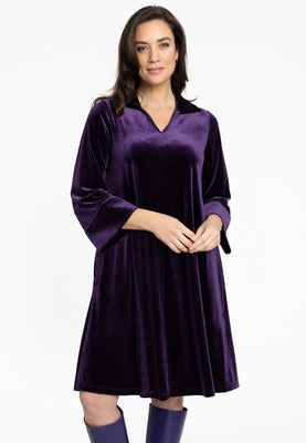 Dress V-neck VELOURS - purple  - #1