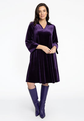 Dress V-neck VELOURS - purple  - #2