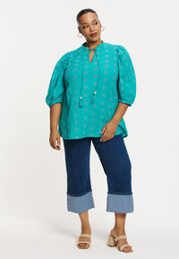 Top short sleeve COTTON - turquoise - #2