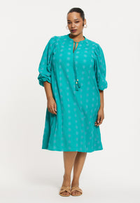 Dress long sleeves COTTON - turquoise - #2