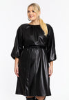 Dress with puff sleeves FAUX LEATHER - black