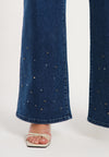 Jeans wide leg 5-pocket with strass - indigo