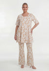 Tunic wide bottom FLOWER STAMP - light brown