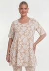 Tunic wide bottom FLOWER STAMP - light brown