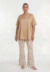 Trousers bootleg FLOWER STAMP - light brown