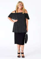 Singlet flare off shoulder DOTS - black  - #2