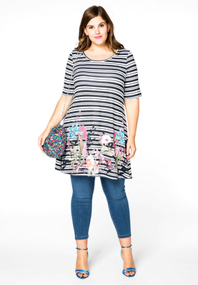 Tunic wide bottom STRIPE/FLOWER - multi - #2