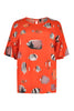 Blouse wide frilled sleeves FISHES - orange  - #4