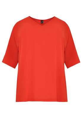 Blouse wide v-neck - red  - #5