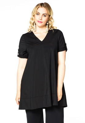 Tunic V-neck rolled sleeve COCO - black  - #1