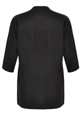 Blouse asymmetric ruffled LINEN - black  - #5