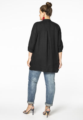 Blouse asymmetric ruffled LINEN - black  - #3