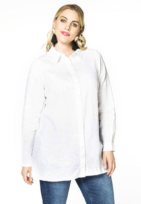 Blouse blind button closure LINEN - white  - #1