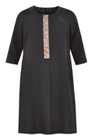 Dress beaded placket LINEN - black  - #4