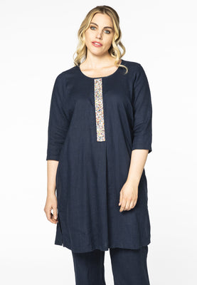 Dress beaded placket LINEN - blue - #1