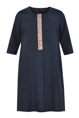 Dress beaded placket LINEN - blue - #4