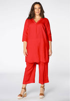 Tunic beaded v-neck LINEN - red - #2