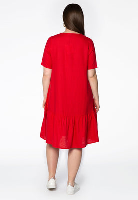 Dress frilled bottom LINEN - red  - #3