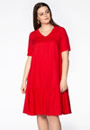 Dress frilled bottom LINEN - red 