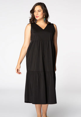 Dress stretch V-neck COTTON - black  - #1