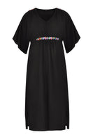 Dress embroidered detail LINEN - black  - #4