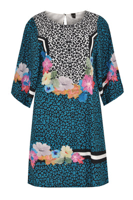 Dress wide sleeves LEO FLOWER - blue - #4