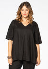 Blouse pleated v-neck LINEN - black