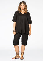 Blouse pleated v-neck LINEN - black  - #2