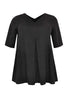 Blouse pleated v-neck LINEN - black - #4