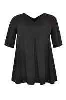 Blouse pleated v-neck LINEN - black  - #4