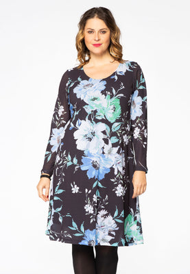 Dress A-line FLOWERS - blue - #1