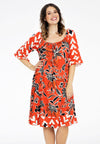 Dress wide neck MIX PRINT - red 