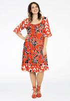 Dress wide neck MIX PRINT - red  - #2