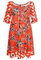 Dress wide neck MIX PRINT - red  - #4