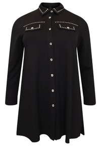 Blouse with studs INTERLOCK - black - #4