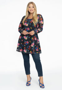 Tunic wide bottom FLOWERDOT - black - #2
