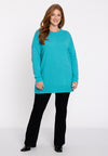 Trui met zijsplitten woolmix - Turquoise
