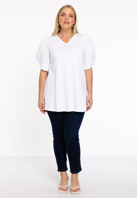 Tunic flare puff sleeve COTTON - white  - #2