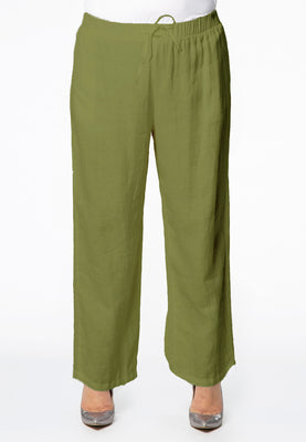 Trousers waist cord LINEN - green  - #1