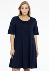 Jurk a-lijn met knoopjes cotton - blauw