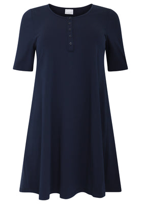 Dress A-line buttons COTTON - blue - #3