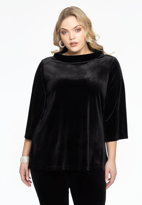 Shirt A-line standing collar VELVET - black  - #1