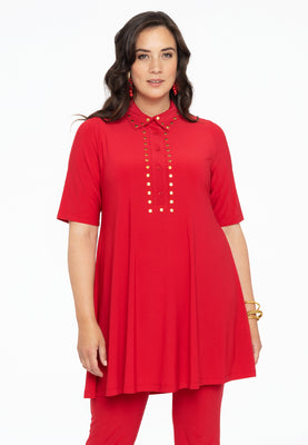 Tunic polo wide bottom studs DOLCE - red  - #1